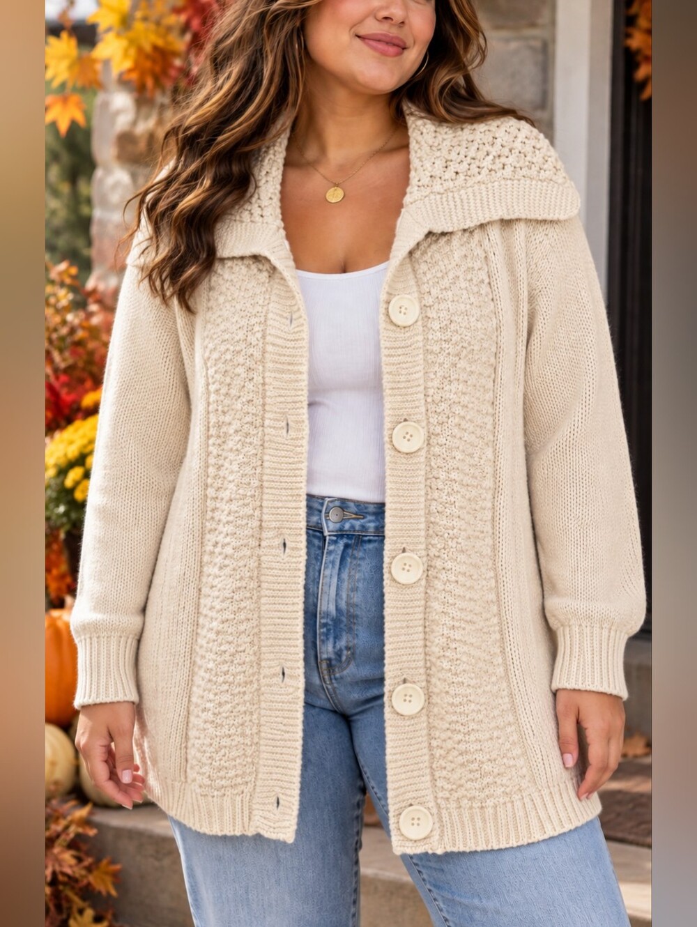 Eight Eight Eight Plus Size 2X Cotton Shawl Collar Button Cardigan